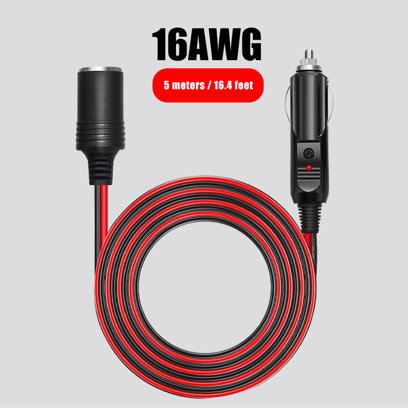 Car Cigarette Lighter Plug Extension Cable (Male to Female), 12V/24V Automotive Cigarette Lighter Extension Cord with 16AWG Cable (2 Meters) and 15A Fuse 10 packs