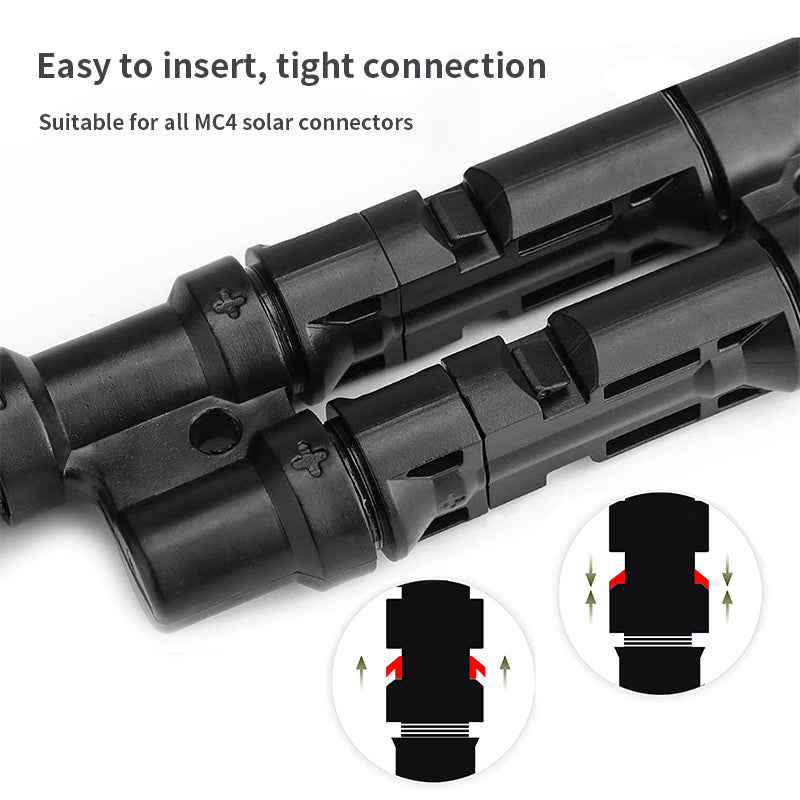 1000V Solar Photovoltaic Connector: T-Type Branch Tee, 2-in-1 Parallel Busbar Junction Fitting Plug 10 Packs