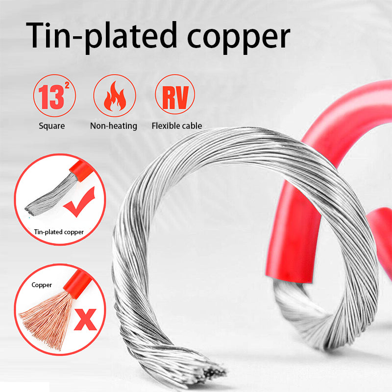 Silicone-Jacketed Automotive Battery Connection Cable, 6AWG (13mm²) Solid Copper Cable for Battery Series/Parallel Connection (Positive & Negative Terminals), 30cm Length 10 packs