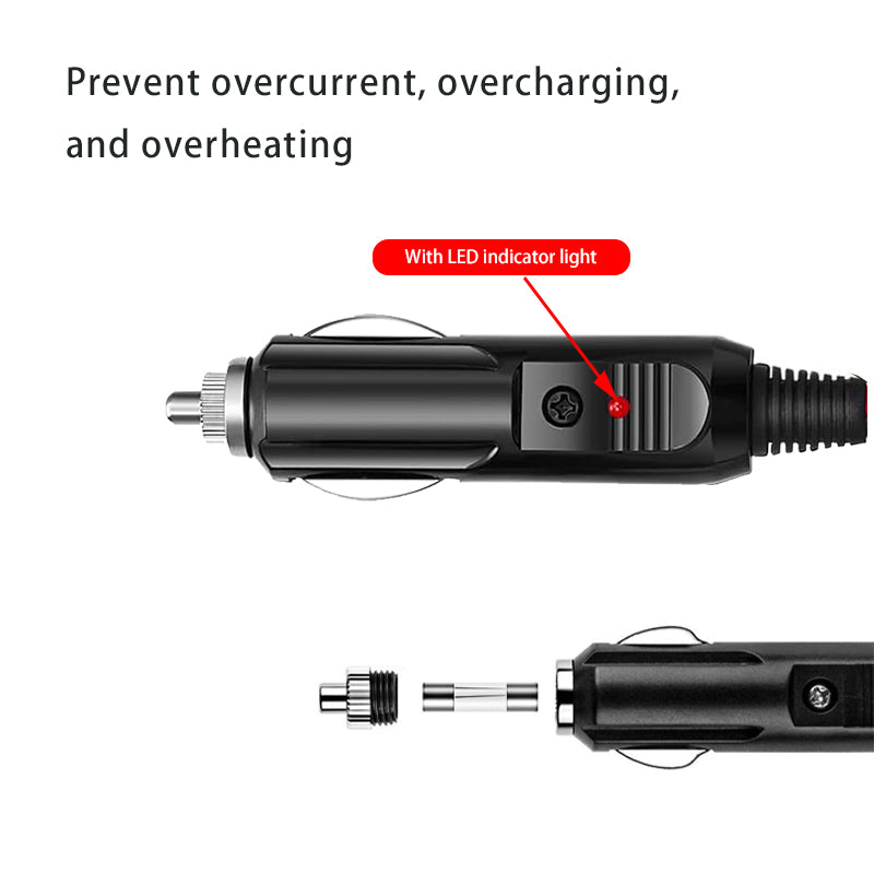 Car Cigarette Lighter Plug Extension Cable (Male to Female), 12V/24V Automotive Cigarette Lighter Extension Cord with 16AWG Cable (2 Meters) and 15A Fuse 10 packs