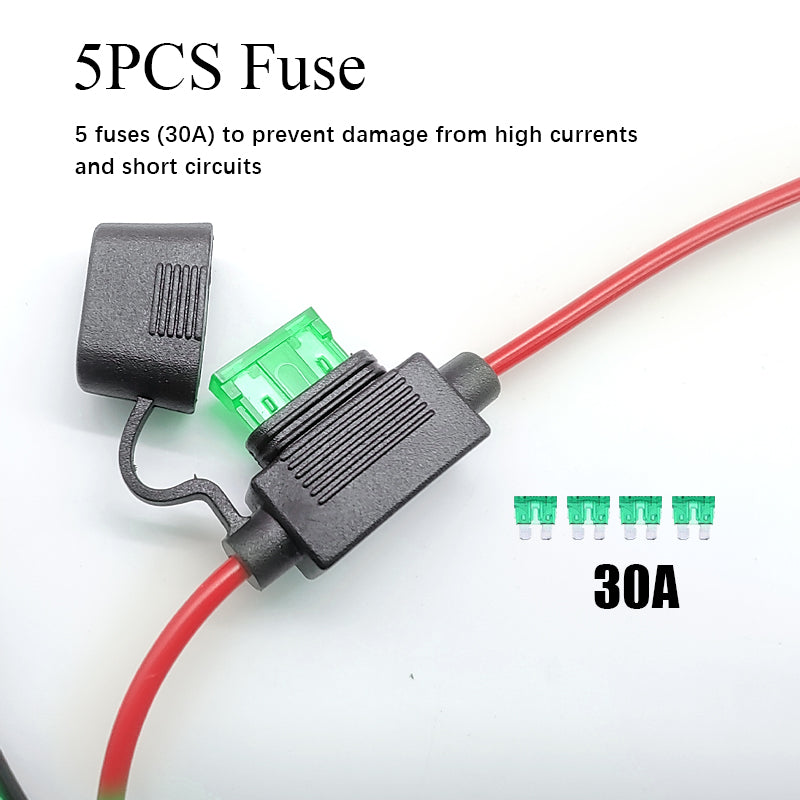 Medium-Size Automotive Fuse Box Blade Fuse Waterproof Base, Motorcycle Modification Fuse Holder Wire, Equipped with 12AWG Wire and 30A Fuses, 5-Pack 10 packs