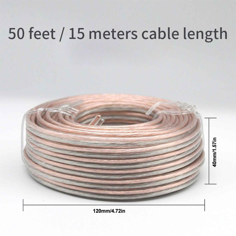 15m 16AWG (1.3mm²) Transparent Audio Stereo Speaker Wire/Cable, Flexible Transparent PVC, Copper-Clad Aluminum (CCA) Construction, 2-Core Wire, Compatible with Home Theaters & HiFi Systems 10 Packs