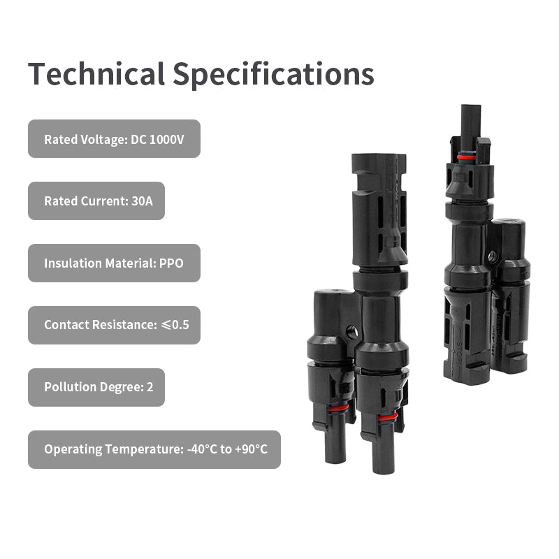 1000V Solar Photovoltaic Connector: T-Type Branch Tee, 2-in-1 Parallel Busbar Junction Fitting Plug 10 Packs