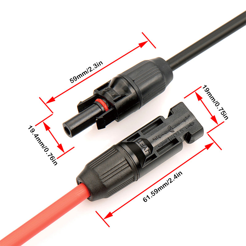 9m Solar Cable Extension Wire, Single Wire with Single Connector (6mm²), Solar Photovoltaic (PV) Connector DC PV Test Cable Set (1 Red & 1 Black) 10 packs