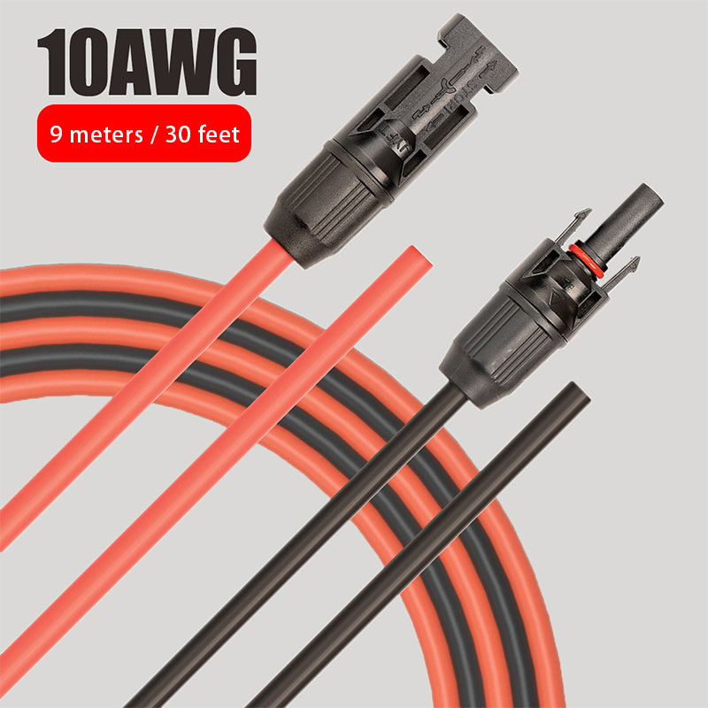9m Solar Cable Extension Wire, Single Wire with Single Connector (6mm²), Solar Photovoltaic (PV) Connector DC PV Test Cable Set (1 Red & 1 Black) 10 packs