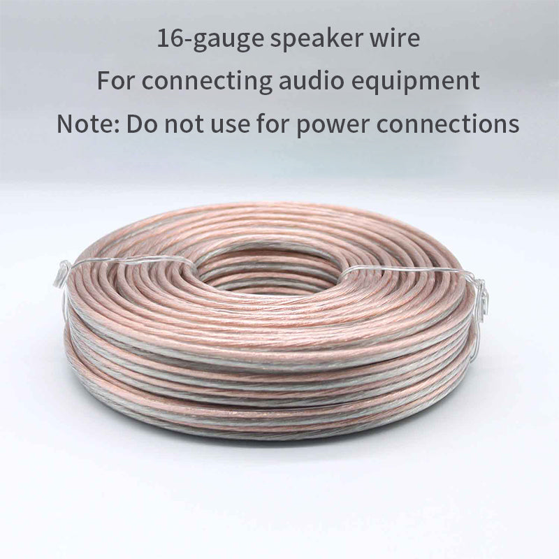 15m 16AWG (1.3mm²) Transparent Audio Stereo Speaker Wire/Cable, Flexible Transparent PVC, Copper-Clad Aluminum (CCA) Construction, 2-Core Wire, Compatible with Home Theaters & HiFi Systems 10 Packs