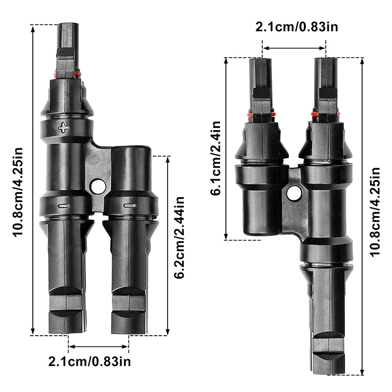 1000V Solar Photovoltaic Connector: T-Type Branch Tee, 2-in-1 Parallel Busbar Junction Fitting Plug 10 Packs
