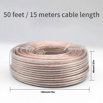 15m 16AWG (1.3mm²) Transparent Audio Stereo Speaker Wire/Cable, Flexible Transparent PVC, Copper-Clad Aluminum (CCA) Construction, 2-Core Wire, Compatible with Home Theaters & HiFi Systems 10 Packs
