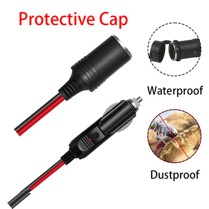 Car Cigarette Lighter Plug Extension Cable (Male to Female), 12V/24V Automotive Cigarette Lighter Extension Cord with 16AWG Cable (2 Meters) and 15A Fuse 10 packs