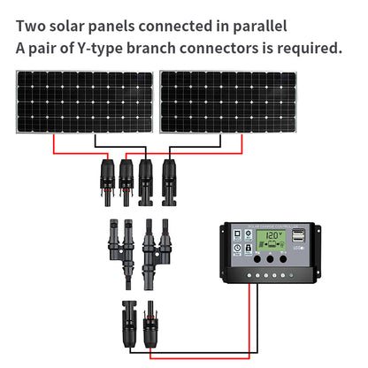 1000V Solar Photovoltaic Connector: T-Type Branch Tee, 2-in-1 Parallel Busbar Junction Fitting Plug 10 Packs