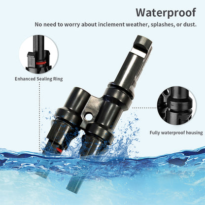 1000V Solar Photovoltaic Connector: T-Type Branch Tee, 2-in-1 Parallel Busbar Junction Fitting Plug 10 Packs